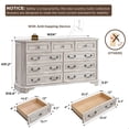 thumbnail image 3 of OKD Farmhouse 9-DRAWER DRESSERS for Bedroom/Living Room，Chest of Drawers with Vintage Metal Handle，Exquisite Engineered Wooden Dresser，Distressed White, 3 of 5