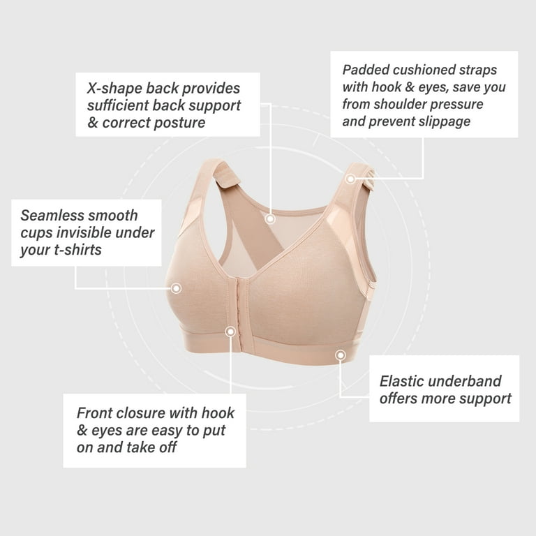 DELIMIRA Women's Front Closure Posture Wireless Back Support Full Coverage  Bra Plus Size Unlined
