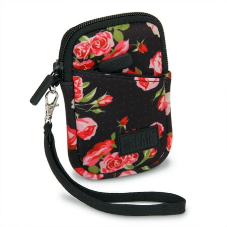 Digital Camera Belt Pouch USA GEAR Compact Digital Camera Case - Compatible with Sony Cyber-Shot , Canon Powershot , Nikon Coolpix , Panasonic Lumix and More - Protective Cushion , Accessory Pockets and Belt Loop - Floral ()