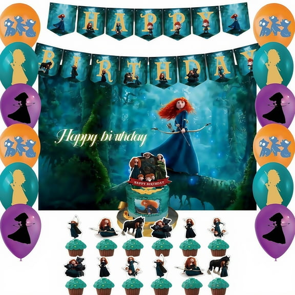 Brave birthday party supplies, Princess Merida party decoration sets - Princess Merida birthday decoration banners, backgrounds, balloon cake decorations and other party supplies