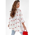 thumbnail image 2 of Women's White Cherry Print Flounce Sleeve Collared Frilled Babydoll Blouse, XL, 2 of 12