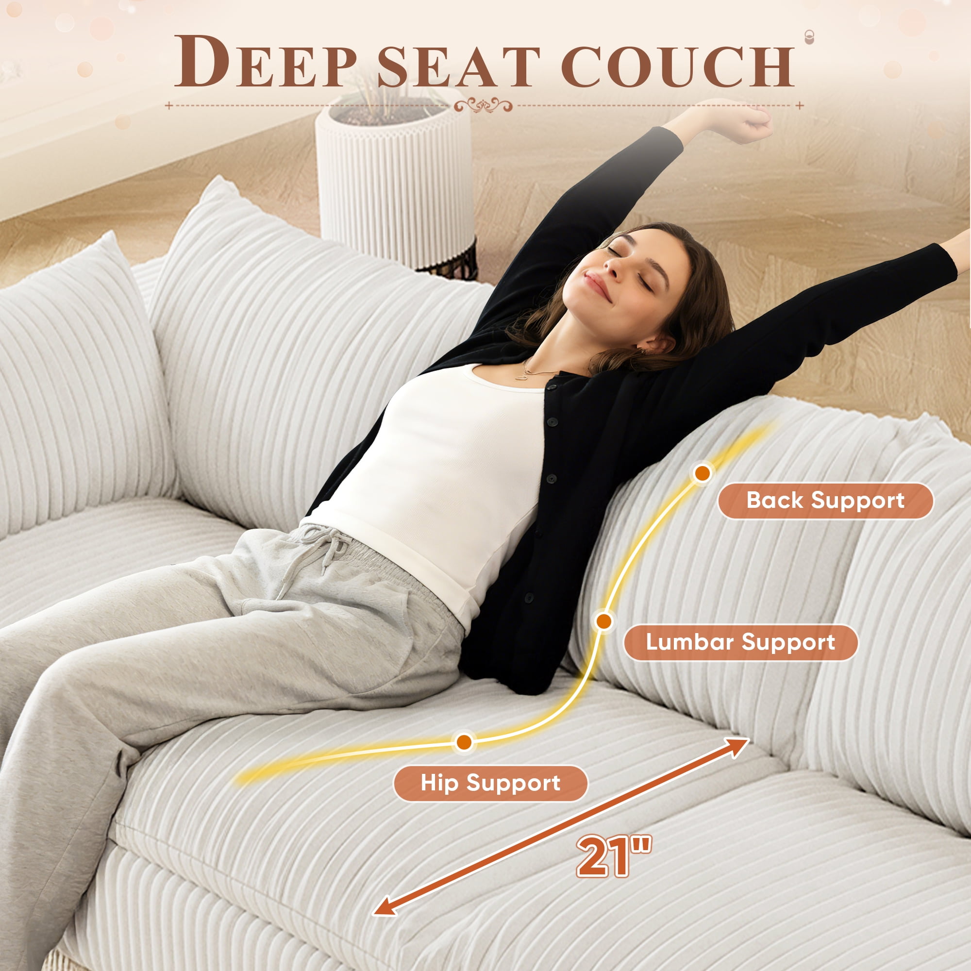 Muumblus 78" Oversized Boneless Loveseat Sofa, No Assembly Deep Seat Plush Corduroy Cloud Couch, Sleeper Sofa for Living Room, White