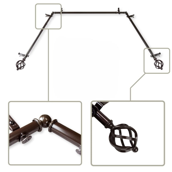 Contemporary Home Living Bay Window Metal Curtain Rod - 151" - Brown