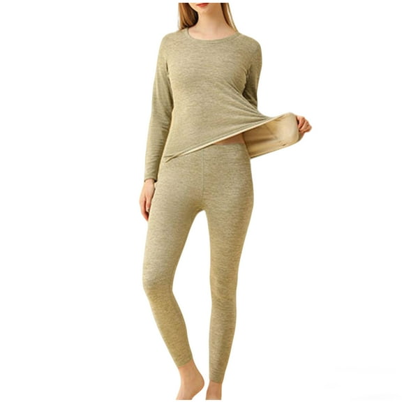 successthop Womens Thermal Underwear Plus Size Long Sleeve Crewneck Pullover Undershirt and Leggings Solid Winter Set