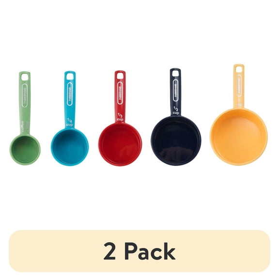 (2 pack) Farberware Plastic Multicolor Nesting Measuring Cup Set with Bonus Coffee Scoop, 5-Piece