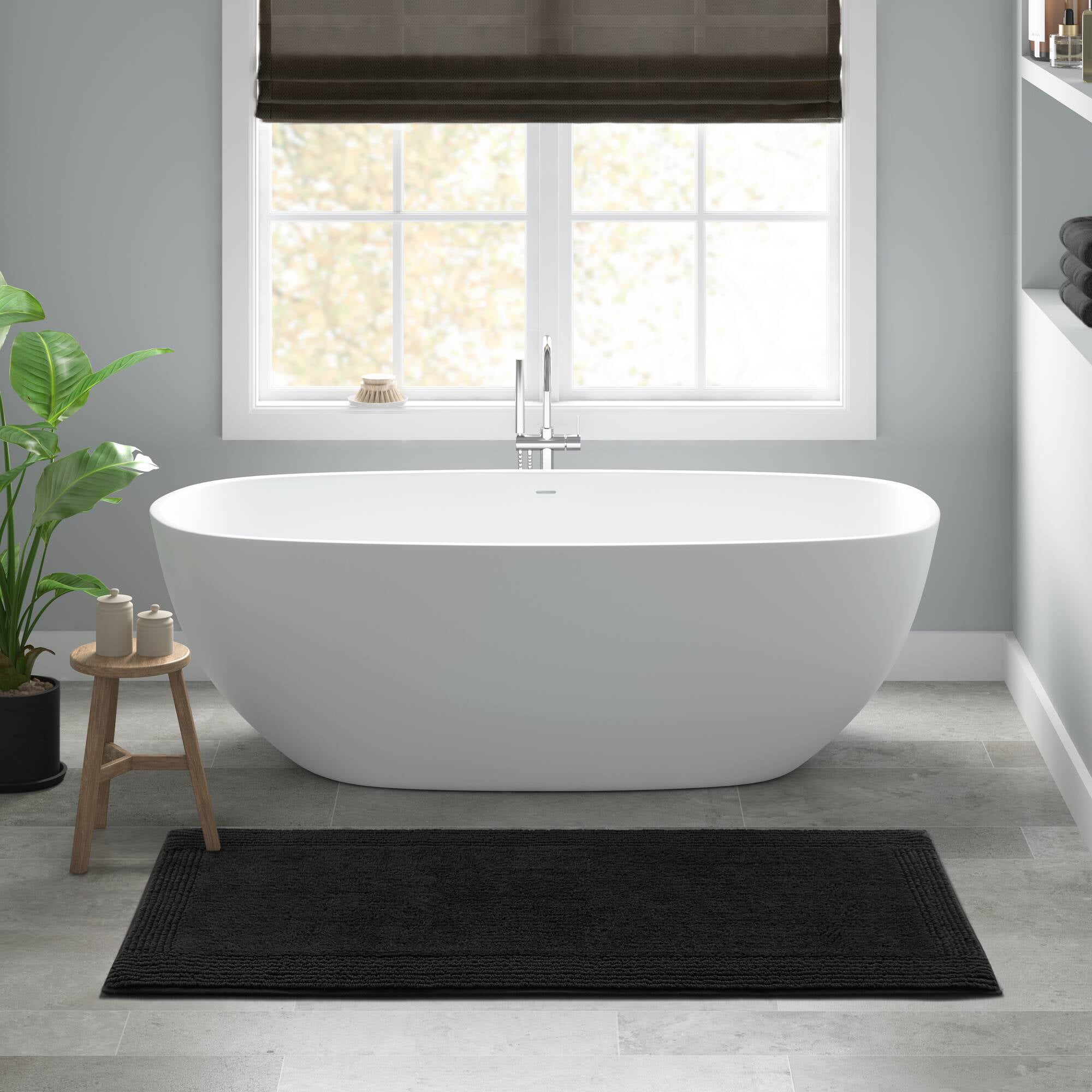 100% Cotton Tufted 3000 GSM Reversible Bath Rug 24x72" Black Ultra Plush Dense Machine Washable Long Bathroom Rug Runner