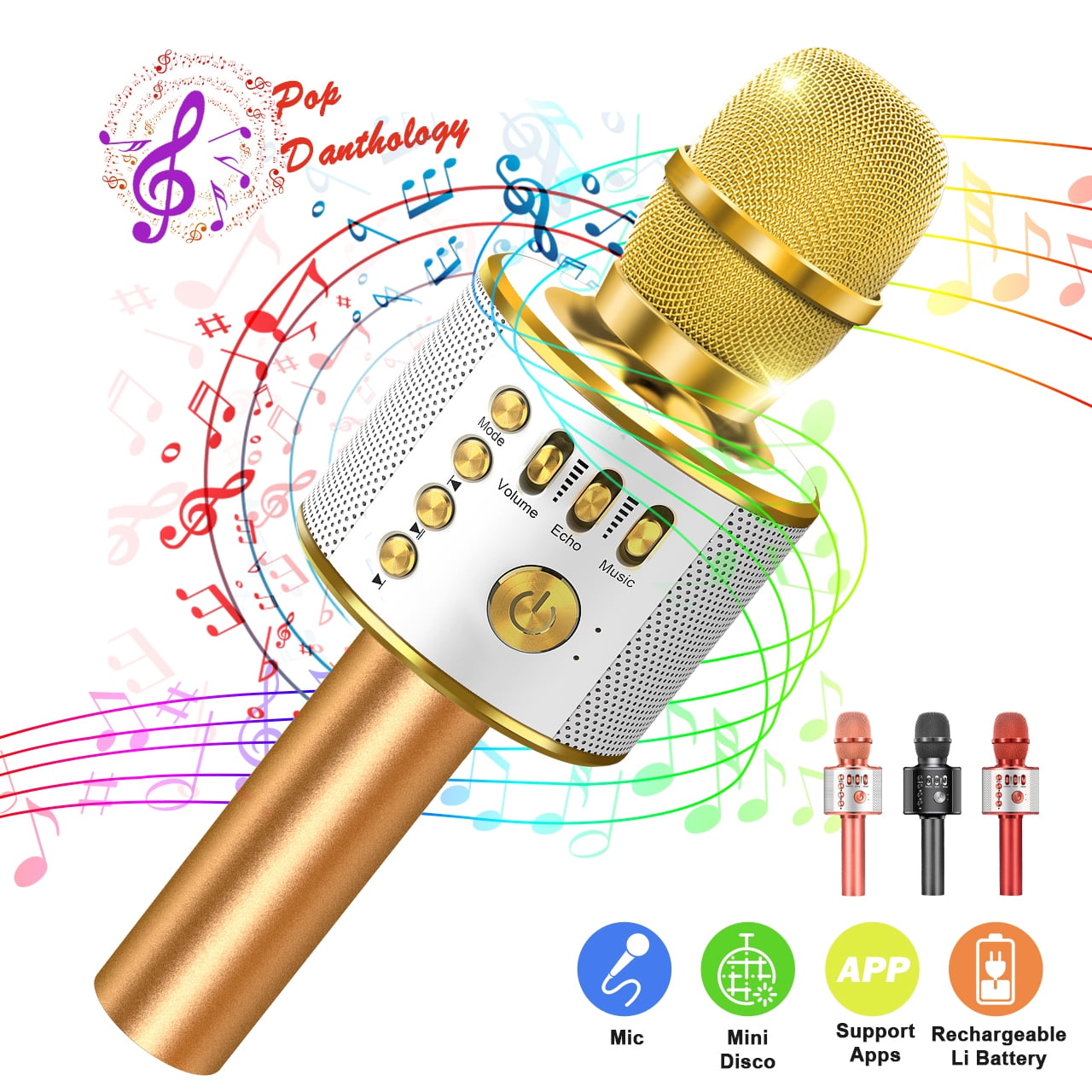 Gold Upgraded Microphone for Karaoke Wireless Bluetooth Portable Karaoke Mic for Home Traveling Party,Kids Karaoke Machine KTV Microphone Music Player,Nice Gift for Christmas/Birthday/Mother day 