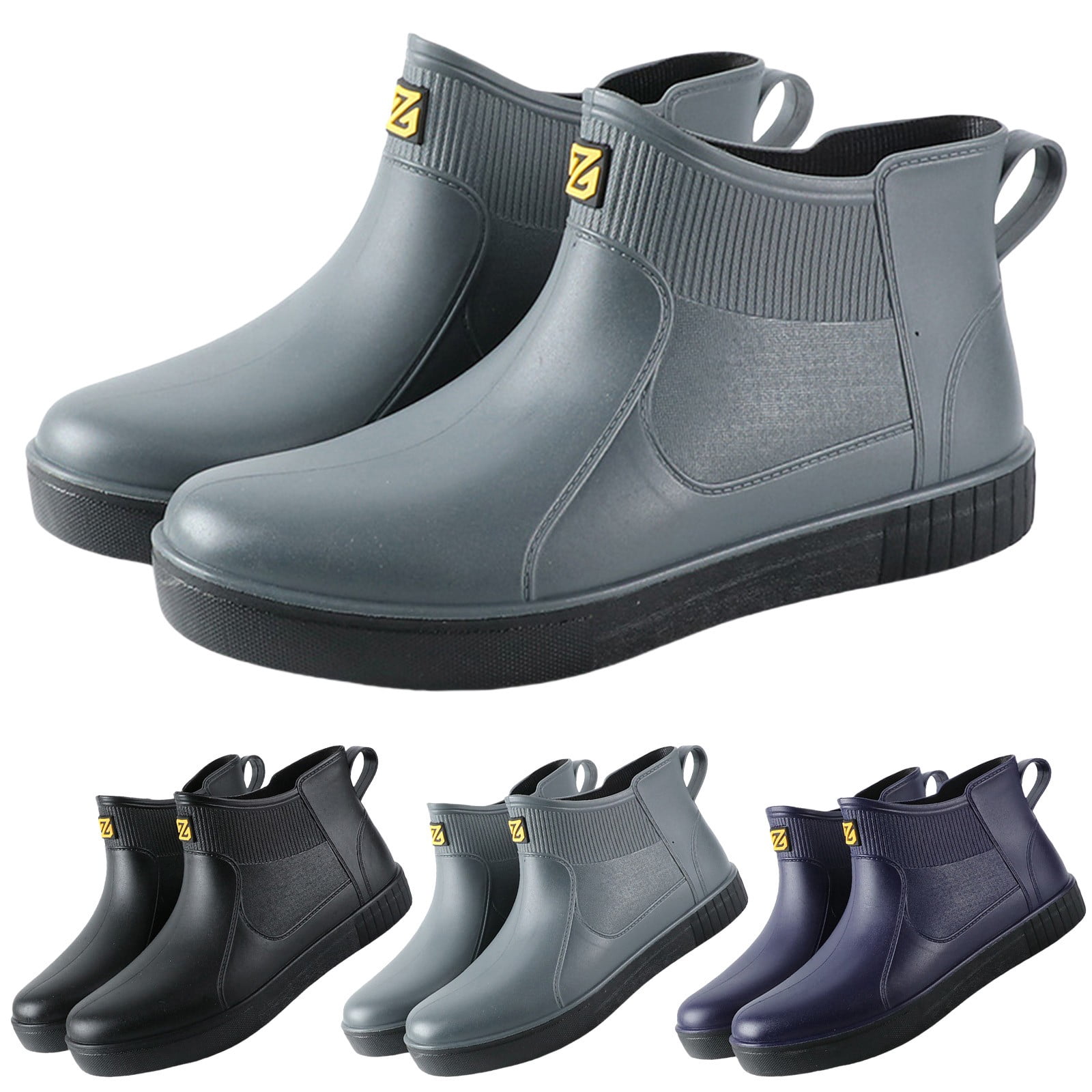 TIREOW Men's Ankle Rain Boots Slip On Deck Boots Anti-Slip Rubber Waterproof Boots Lightweight Slip-On Rain PVC Footwear for Outdoor Gardening Boating Camping Sailing River