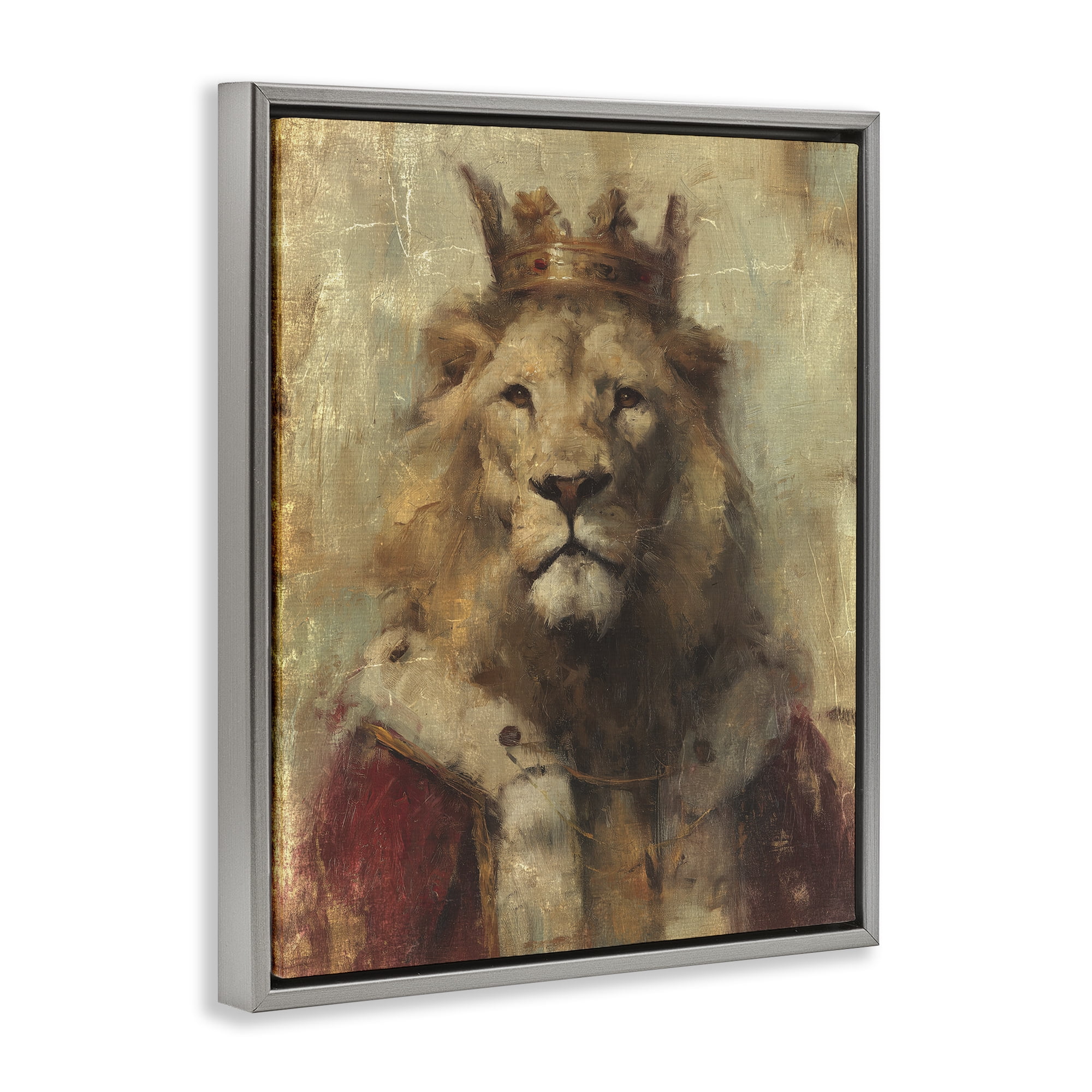 Stupell Industries Regal Lion Sovereign Gray Framed Floater Canvas Wall Art, design by Svetlana Aleynikova