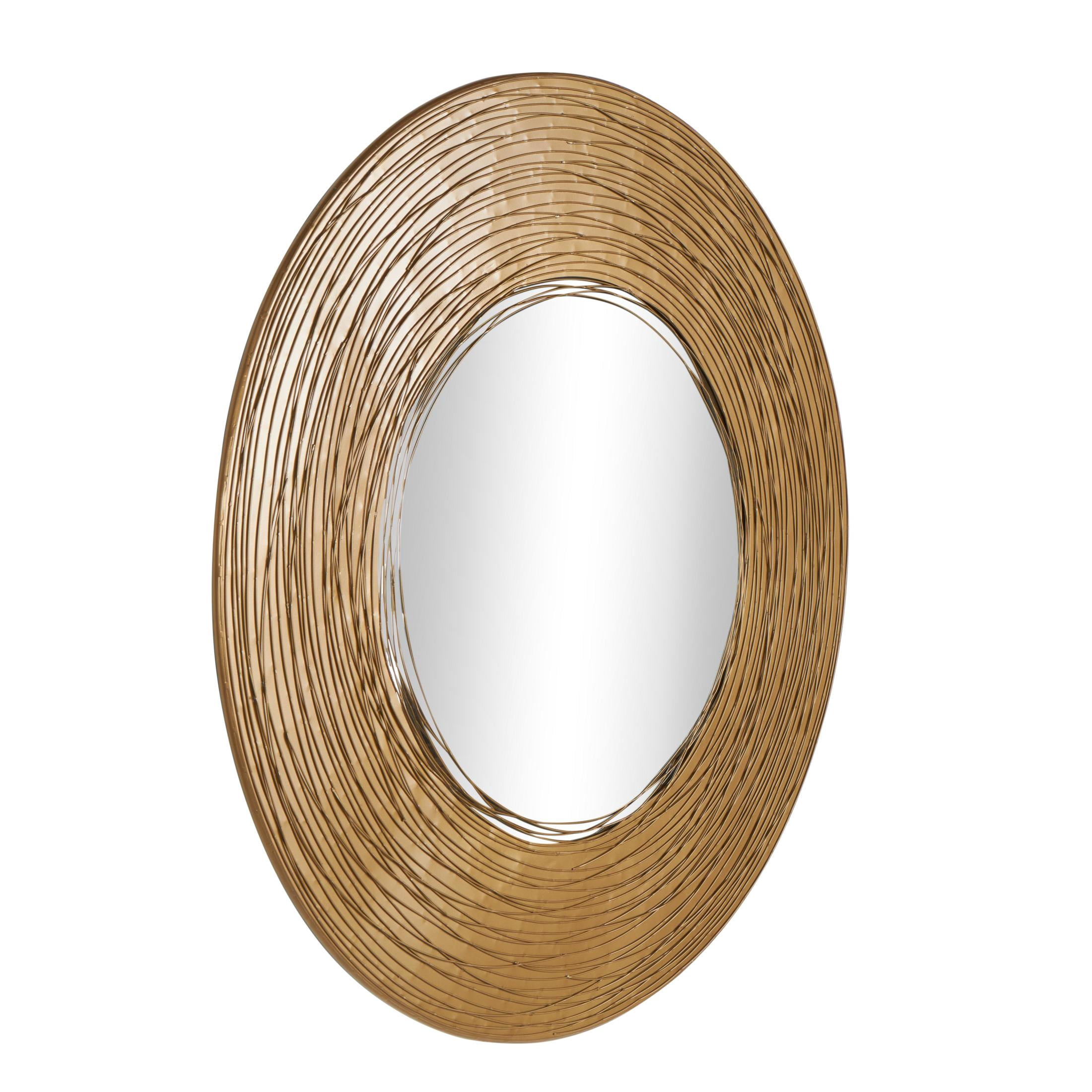 DecMode 35" x 35" Gold Abstract Wall Mirror with Overlapping Wire Rings