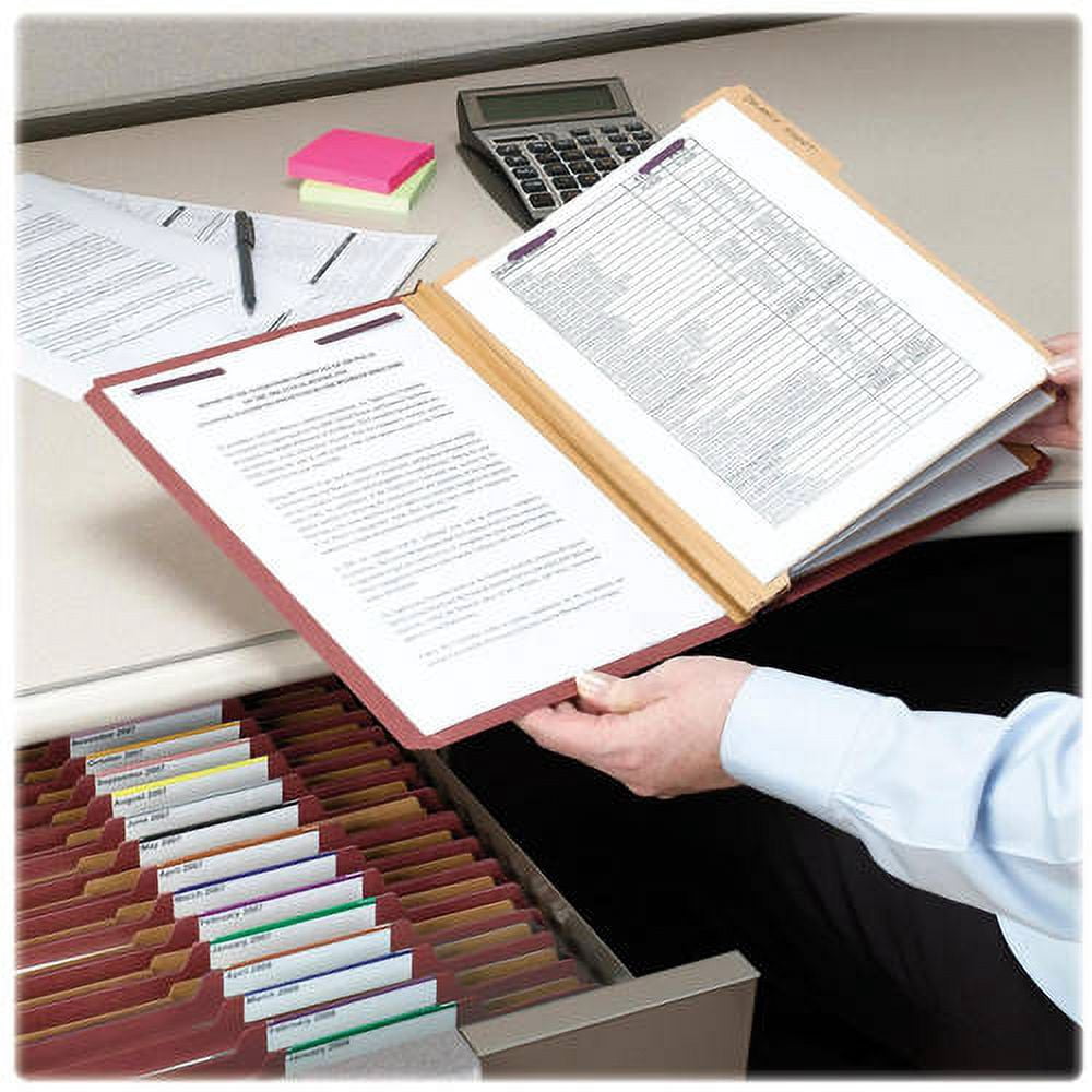 Smead Pressboard Classification File Folder with SafeSHIELD® Fasteners, 3 Dividers, 3" Expansion, Letter Size, Red, 10 each per Box (14092)