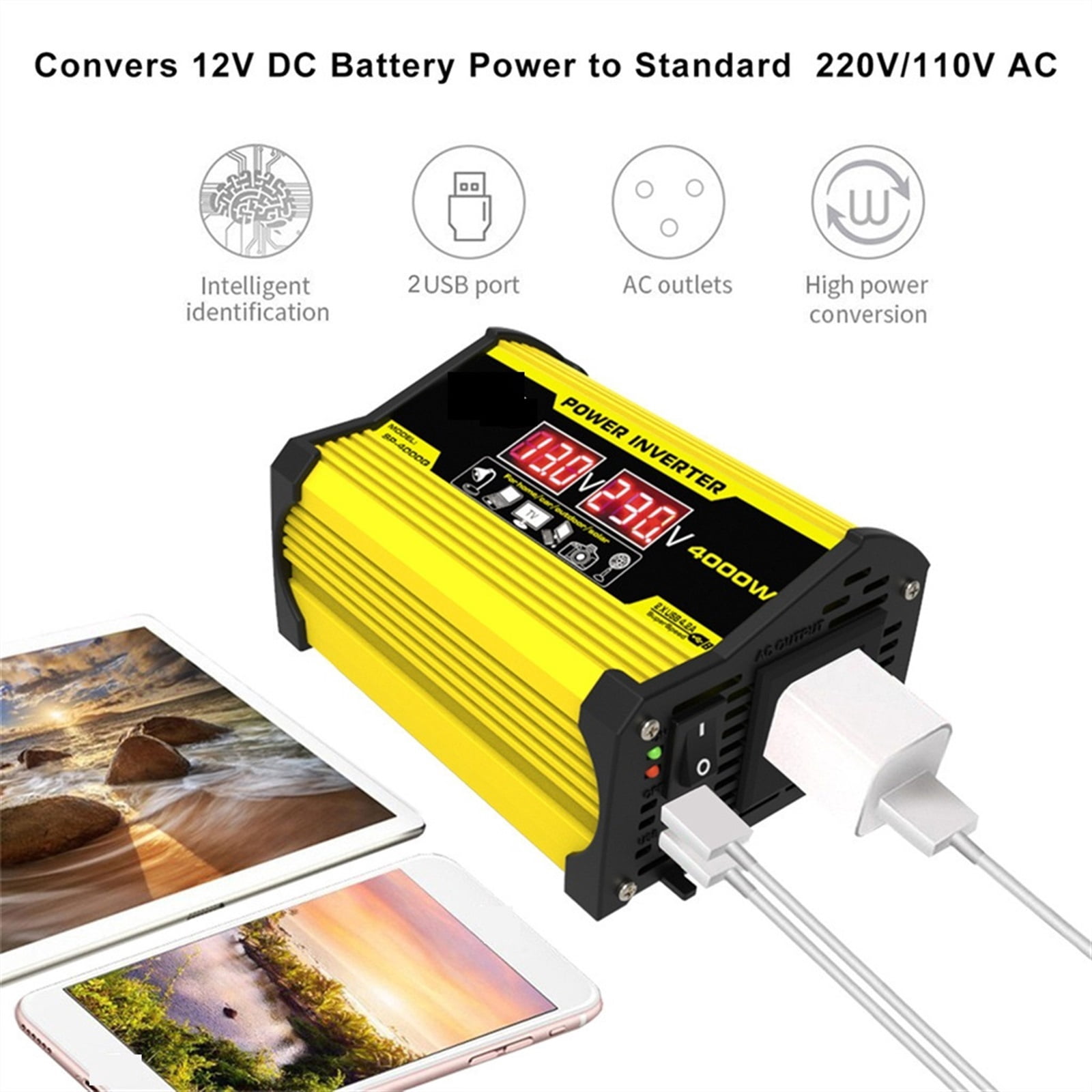4000W/8000W Pure Sine Wave Inverter 12V/24V 110/220 Portable Power Bank Converter Solar Inverter Solar Car Converter ,Accurate Quantification