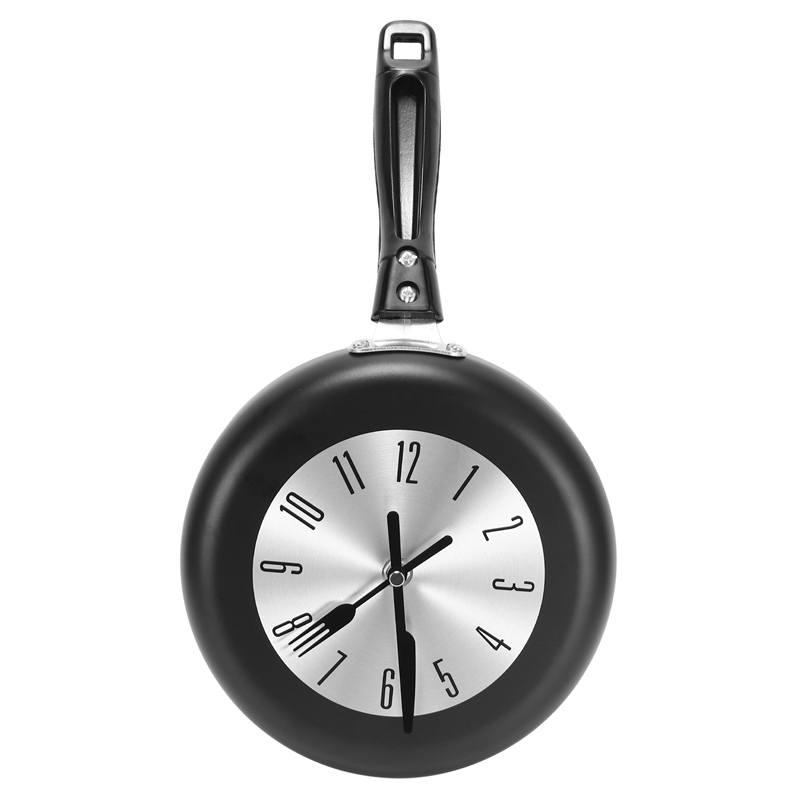 8 Inch Frying Pan Design Hanging Wall Clock Kitchen Metal Clock , Unique Wall Watch, Room