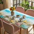 thumbnail image 3 of Blue Summer Beach Table Cloths for 5 Foot Rectangle Tables, Coastal Starfish Shell Nautical Waves Patio Waterproof Elastic Fitted Tablecloths, Washable Rectangular Table Cover for Camping, 3 of 8