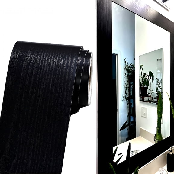 RLESO 32.8 Ft Black Peel and Stick Wallpaper Border, Waterproof Wood Grain Trim for Bathroom Mirror Frame & Wall Decor