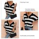 thumbnail image 4 of Prendas de punto Suéter de punto informal de moda con rayas y cuello en V de manga corta para mujer Negro L, 4 of 5