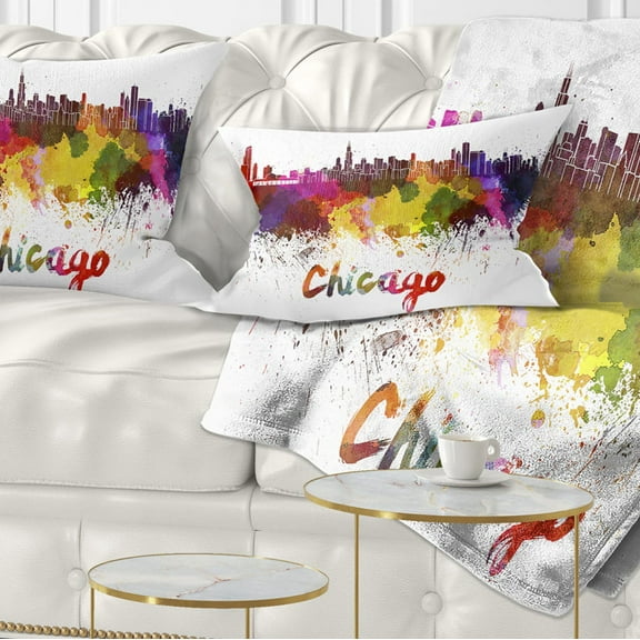Designart Chicago Skyline - Cityscape Throw Pillow - 12x20