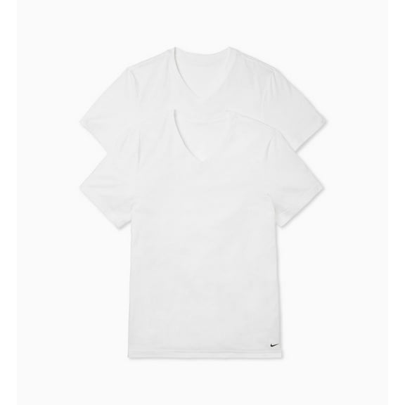 Nike 2Pk Vneck Evdy Cotton Mens Active Shirts & Tees Size L, Color: White