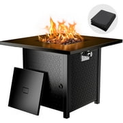 32" Propane Fire Pits with Cover 50,000 BTU Gas Fire Pit Table for Outside with Lid and Lava Rock