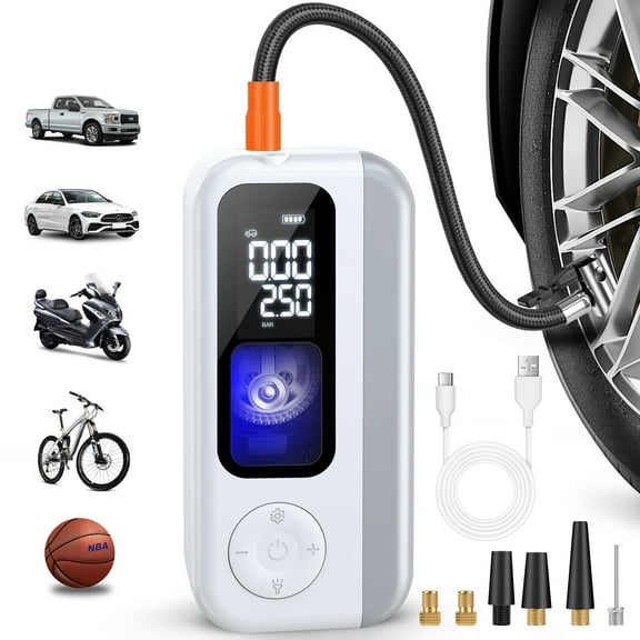 Tire Inflator Portable Air Compressor, Cordless Tire Air Pump with LED Light, 150 PSI Car Tire Air Pump, Electric Tire Inflator for Inflatables, Car, Bike, Motorcycle
