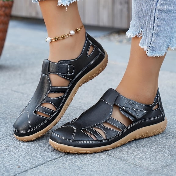 Purcolt Women's Summer Sandals Dressy Casual Closed Toe N On Slip Flats Breathable Hollow Out Ankle Strap Mary Jane for Walking