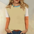 thumbnail image 2 of Jinhomg Plus Size T Shirts for Women Trendy 3/4 Sleeve Color Block Tees Fall Comfy Loose Round Neck Tunic Tops Flash 90 off Clearance Sale Khaki M, 2 of 6