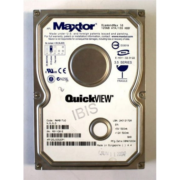 MAXTOR DiamondMax 16 120GB ATA/133 HDD, 4R120L00320P1 RAMB1TU0 N,G,G,D FR03B