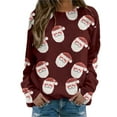 thumbnail image 1 of Bmisegm Women T-Shirt à Manches Longues Col Rond pour Femmes, Quotidien, Maison, Extérieur, Entraînement, Imprimé, Chandail en Molleton Décontracté pour Vin m, 1 of 5