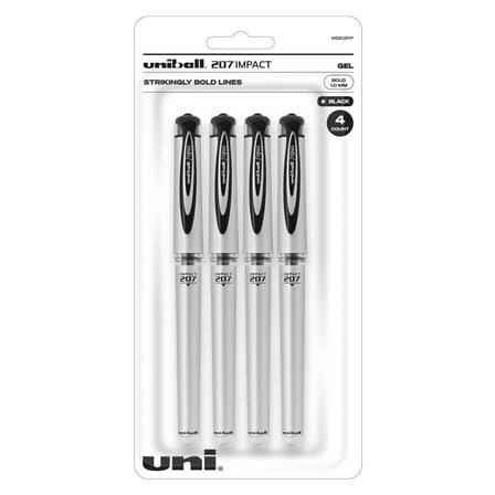 uni-ball Gel Impact Pen Set, 1mm, 4/Pkg., Black