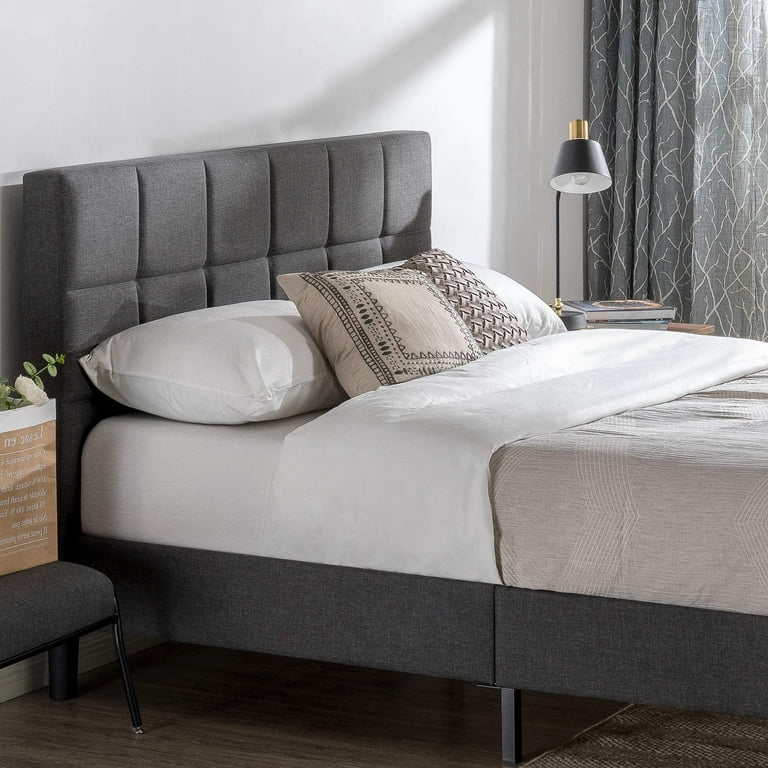 Upholstered square on sale stitched platform bed