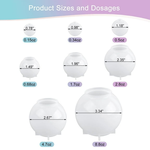 Sphere Resin Molds, 8 PCS Sphere Silicone Mold, Upgraded 3D Seamless Epoxy Molds