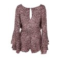 thumbnail image 2 of American Rag Juniors Pink Brown Paisley Print Lace-Up V-Neck Bell-Sleeve Romper, 2 of 3