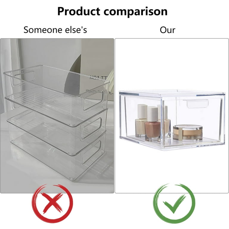 2PCS Stackable Makeup Organizer Storage Drawers, Clear Storage