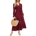 thumbnail image 1 of Vestido túnica de mujer de manga larga con cuello en V, elegante vestido informal de lunares suizos, vestido de cóctel de otoño e invierno, vestido de fiesta con cinturón, 1 of 6