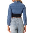 thumbnail image 3 of INSPIRE CHIC Women's Jacket Jean Flat Collar 2 Button Long Sleeve Cropped Denim Jackets XS Blue, 3 of 5
