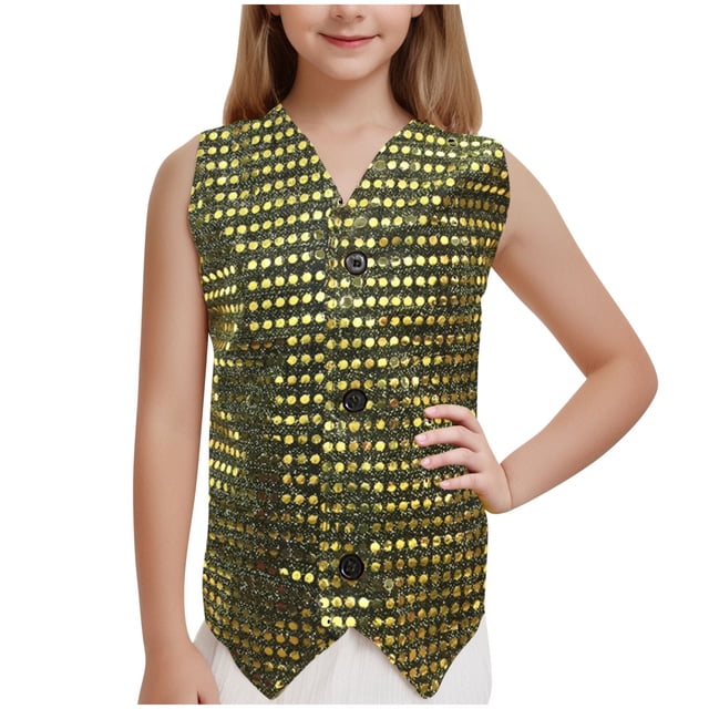 RXIRUCGD 2025 Vêtements d'Été pour Enfants Tenue de Performance pour Enfants T-shirt à Manches Courtes à Sequins Col Rond Haut Élastique