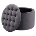 thumbnail image 5 of Queen Round Tufted Seat Grey Velvet Storage Ottoman by TOV Furniture, 5 of 5