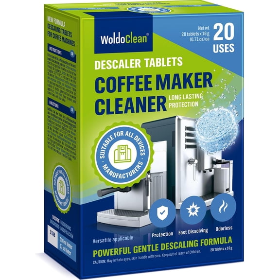 Coffee Machine Cleaner & Descaler Tablets (20 Count) - Universal Descaling Tabs Compatible with N, Keurig, Ninja, Breville & Drip Coffee Makers, Removes Limescale & Mineral Buildup