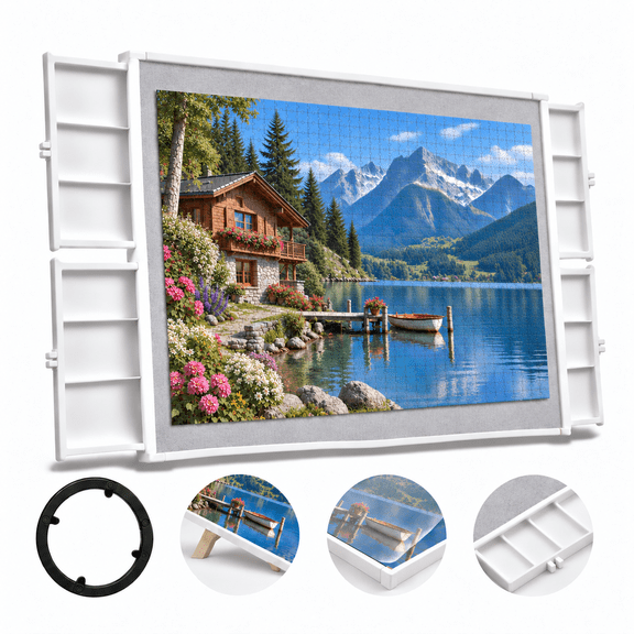 Rotating Puzzle Board for 1000-Piece Puzzles with 4 Sorting Drawers, Tilt Stand and Cover, White
