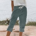 thumbnail image 6 of Bovemsi Casual Pants for Women Striped Side Fashionable Loose Elastic Waist Straight Leg Comfortable Three Quarter Belt Cuff with Pockets, 6 of 6