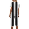 thumbnail image 4 of Qucoqpe - Conjuntos de pijama cómodos para mujer, con cuello en V y manga corta, pantalones anchos con estampado de rayas, estilo capri holgado, 4 of 5