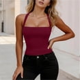 thumbnail image 4 of Fewfanhot Womens Tops Ribbed Crop Backless Going Out Cami Slim Fit Tank Top, 4 of 6