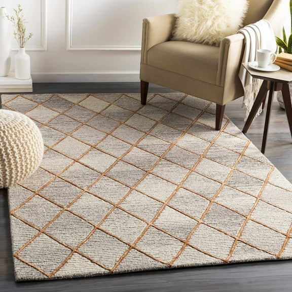 Hauteloom Sharpes Wool Living Room, Bedroom Area Rug - Contemporary - Dark Red, Mustard, Orange - 2' x 3'