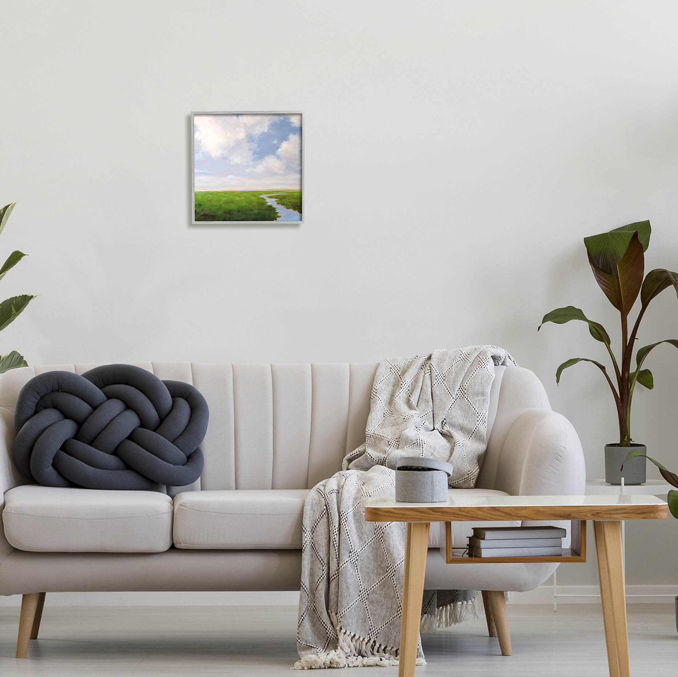 Stupell Industries Rural Country Grassland Stream Painting Gray Framed Art Print Wall Art, Design by Catherine Andersen