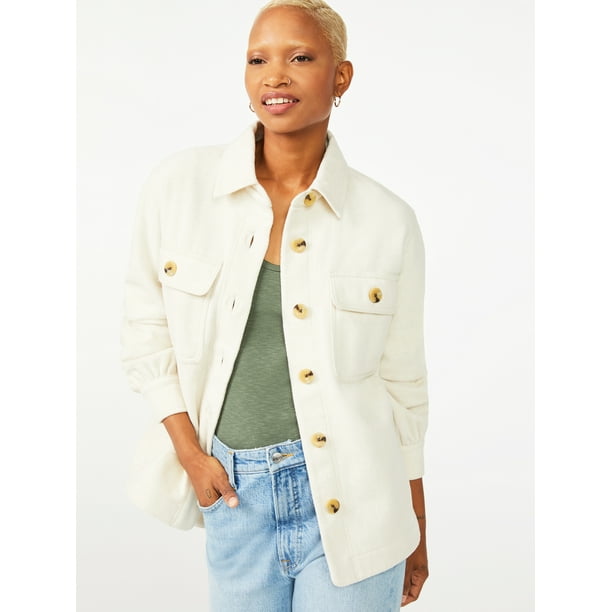 Free Assembly Women's Shirt Jacket with Gathered Sleeves - Walmart.com