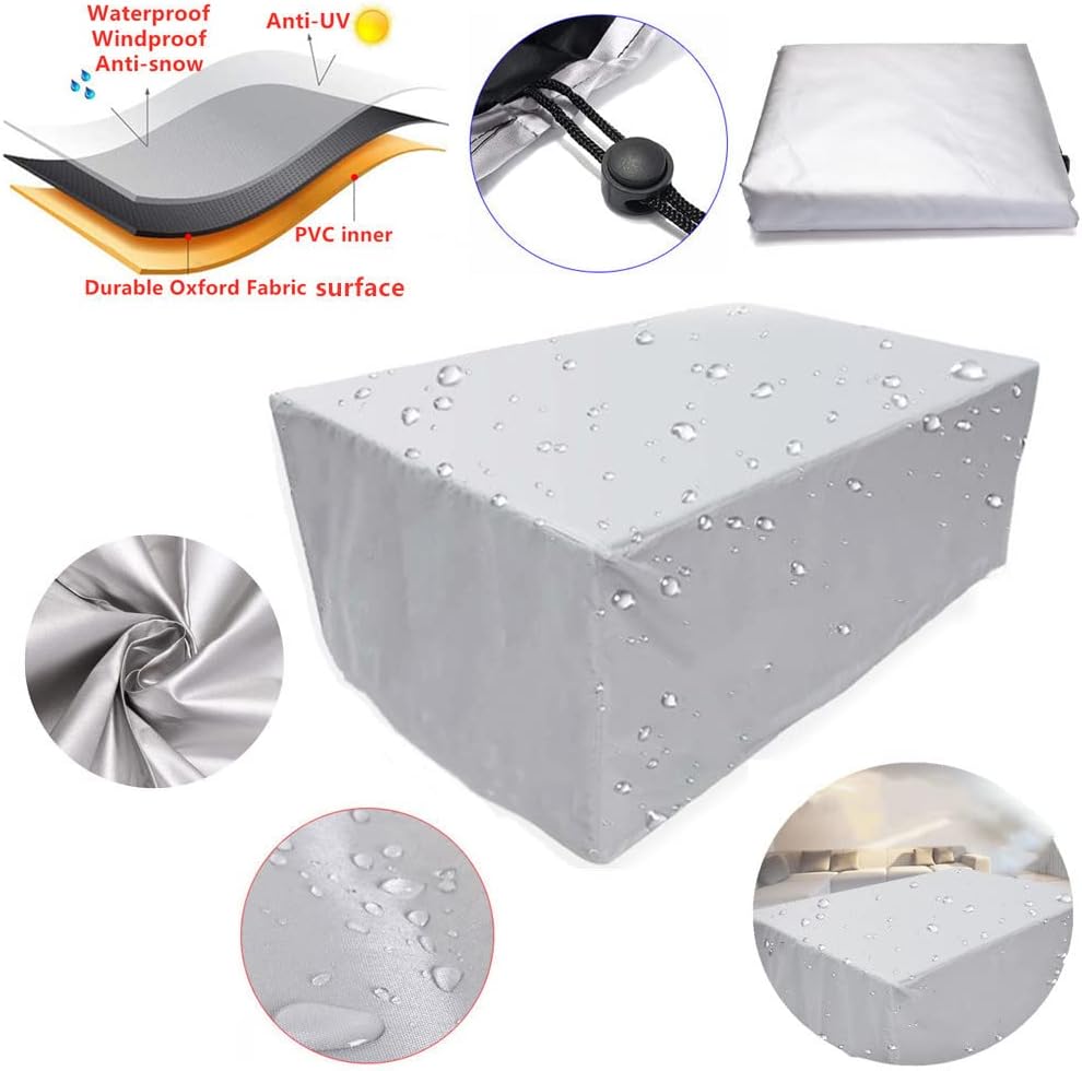 Tarpaulin Garden Table 120X120X74cm,Waterproof Cover for Garden Furniture, Rectangular Seating Sets, Rain Cover and Dustproof, Heavy Duty, Anti-UV (Silver 120X120X74cm)