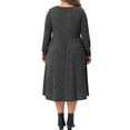 thumbnail image 3 of Women's Plus Size Sweater Dresses V Neck Long Sleeve Ribbed Knit Elegant A Line Dress with Pockets 1X Dark Gray, 3 of 6