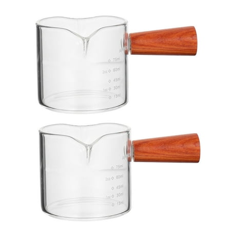 

2pcs Scale Measuring Glass Coffee Cup Baking Measuring Cup Wooden Handle Milk Cup
