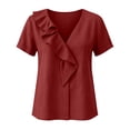 thumbnail image 3 of Aezemi Women Ruffle V Neck Shirts Summer Fashion Pullover Faux Linen Cotton Lightweight Beach Vacation Tops Womens Trendy Outdoor Comfy Casual Lightweight Tees S, 3 of 6
