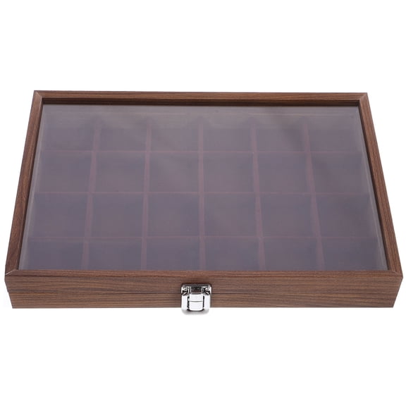 RENACLIPY Wooden Tea Bag Organizer with Transparent Glass Compartments Dark Brown